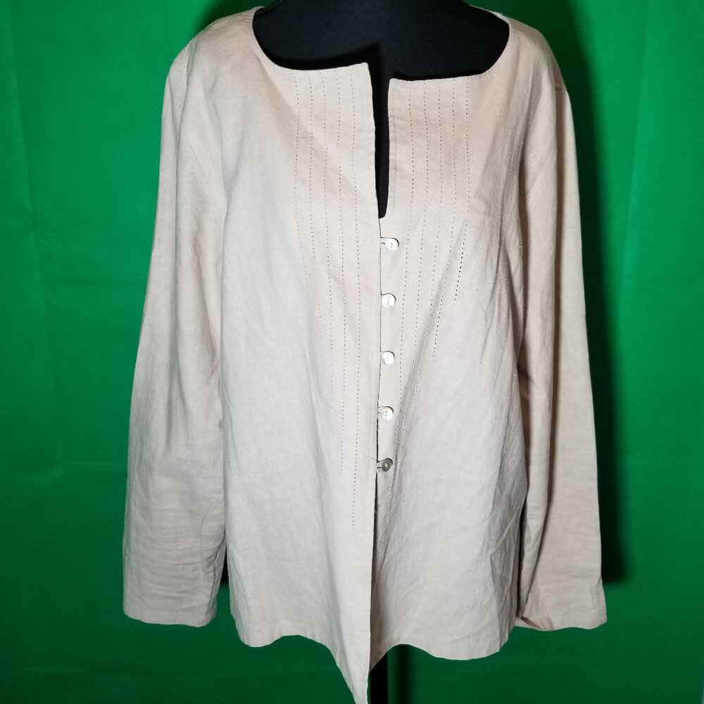 Norton Studio Womens XL Linen Long Sleeve Blouse Office Preppy Coastal Cottage